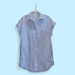 Classic Blue & White Striped Button-Down Shirtdress with hidden pockets